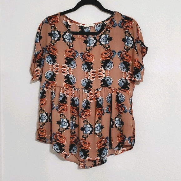 ONE CLOTHING • Tan blue brown floral print • XS - Picture 2 of 6